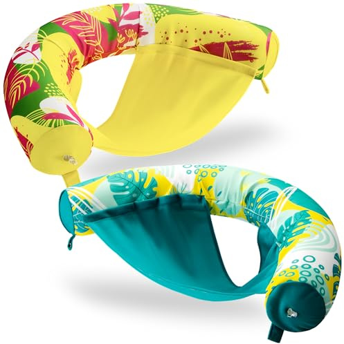 SLOOSH Pool Floats Chairs Adult，2 Packs Inflatable Noodle Chair with Sling Soft Fabric，Floating Pool Float Lounge Water Swimming Floaties for Party Summer Water Fun（Summer Leaves）
