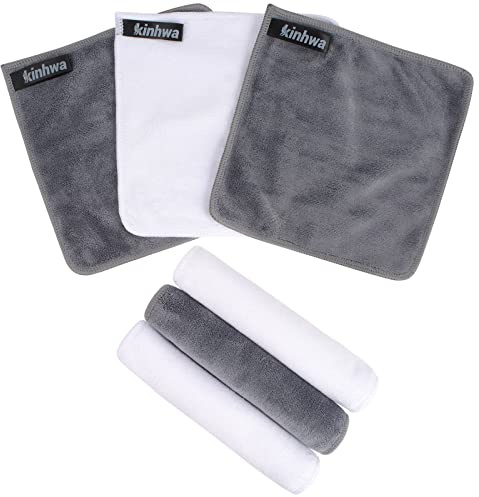 KinHwa Mikrofaser Abschminktücher Waschlappen Frottee waschbar reinigungstücher Gesicht microfaser Handtücher weiche & Wiederverwendbare Make-Up Entferner Tuch 20cm x 20 cm 6 Stück Grau+Weiß