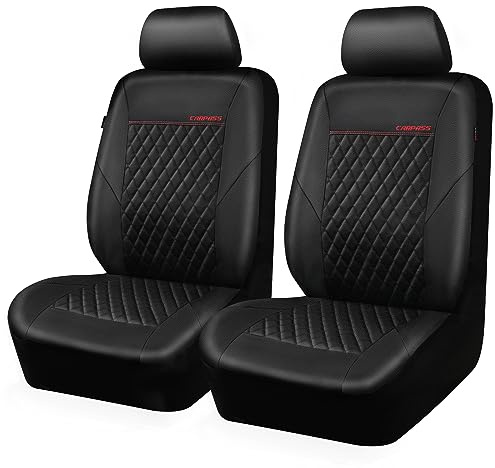 CAR PASS Quilting Leather Seat Cover Two Front Seats Only, Universal Fit Automotive Front Seat Covers Waterproof Deluxe PU Premium Vinyl Luxury for Cars Sedan Van SUV Airbag Compatible 2 Pieces,Black
