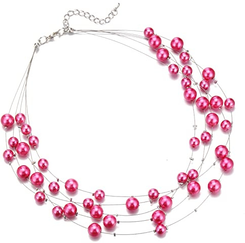 FULU AUTUMN Boho Perlenkette Damen Silber Statement Kette Mehrreihige Modeschmuck Geburtstagsgeschenk für Frauen
