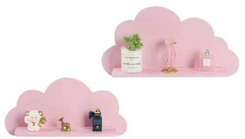 Set of 2 Cloud Shaped Floating Wall Shelf Decorative Bedroom Nursery Display Unit Child's Cloud Shelves Children’s Nursery Floating Shelf Child's Bedroom Themed Boy/Girl (Pink)