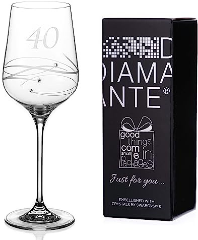 DIAMANTE 40th Birthday Anniversary Spritz Wine Glass - ''Just for You - Single Wine Glass Present in Gift Box