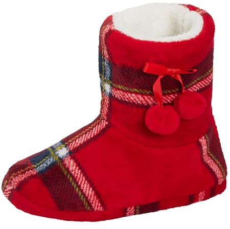 Lora Dora Womens Tartan Slipper Boots Red M UK 5-6