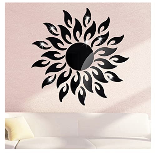 ROBAUN Sonnenblume Spiegel Wandaufkleber Selbstkleber Acrylspiegelaufkleber Aufkleber Aufkleber Kunst Wandbild Tapete Wohnzimmer Dekoration Wohnkultur (Color : Svart, Size : 50x50cm)
