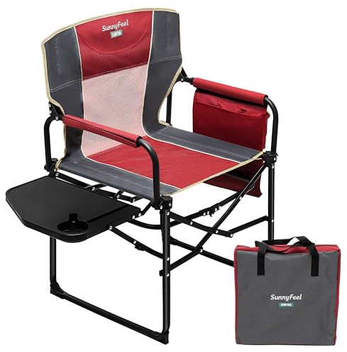 SUNNYFEEL Oversized Camping Directors Chair, Portable Folding Lawn Chairs for Adults Heavy Duty with Side Table,Pocket for Beach, Fishing,Picnic,Concert,Tailgating, Outdoor Foldable Camp Chair