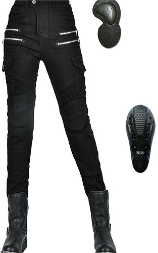 KHAMEO Damen Slim Fit Motorrad Jeans Mit Protektoren Knie Und Hüftprotektoren Stretch Slim Fit Denim Motorradhose Cargo Motorradjeans Schutzhose Biker Pants