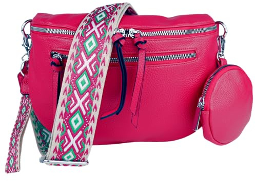 MIRROSI® Bauchtasche Damen, Veganleder 30x20x9cm, Umhängetasche, Brusttasche, Crossbody bag, Kunstleder leder, verstellbare Schulterriemen Bohemian Style