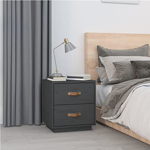LAPOOH Nachttisch, Nachtschrank, Nachtkonsole, Bedside Tables, Nachtkästchen, Beistellschrank, Nachtkommode, Nightstand, Grau 40x34x45 cm Massivholz Kiefer