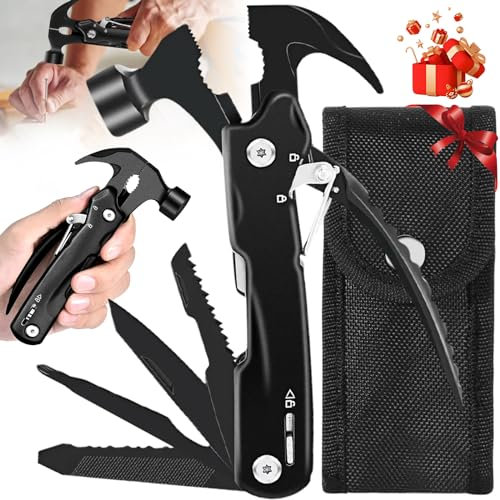 Weploda 12-in-1-Mehrzweckwerkzeug, 12 in 1 Multitool Mini Hamme, Multitool Hammer und Multifunktionswerkzeug, Camping Multitool Zubehör, Geschenke für Männer Papa Weihnachten Geburtstag(Schwarz)