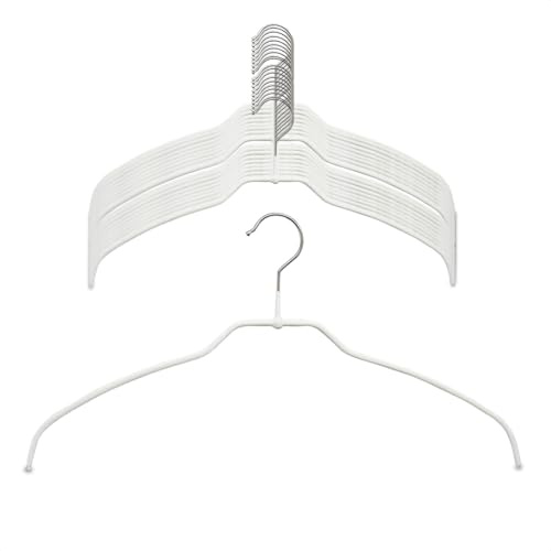 MAWA Kleiderbügel, Set aus 20, platzsparend und rutschfest, mit 360° drehbarem Haken, für Blusen, Hemden und Shirts, 36 cm, Weiß | Dünn, platzsparend, für empfindliche Textilien, um 360 ° drehbare Haken, rutschfeste Beschichtung