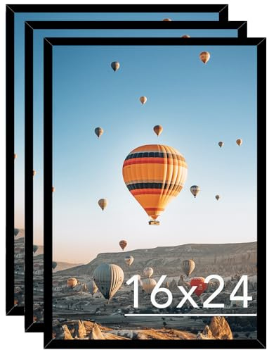 JCJMY 16x24 Picture Frame Set of 3 Black for Poster Photo Picture and 40x60 cm Canvas, Horizontal and Vertical Formats for Wall Hanging, 16 x 24 Wall Gallery Poster Photo Frame,3 Pack, Black