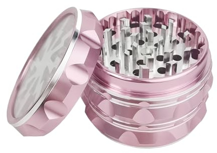 Vgzsyomqib Pink Grinder Aluminium 63mm Gewürzmühle Crusher Mühle Groß Metall 4 Teilig Set für Spice Gewürze Herb Rosa Kräutermühle Mill mit Pollenfach - Blitz Silber