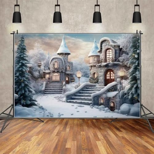 Fotografie Hintergrund Weihnachtsdorf Schloss Wand Kiefer Fotohintergrund für wichtige TageKinder Hütte Haus Party Studio Dekorationen