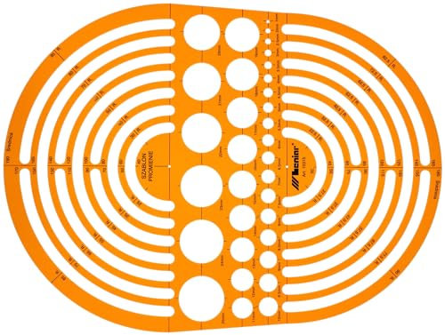 Leniar Technische Zeichenschablone - Kreisschablone für präzises Technisches Zeichnen - Orangefarbener, transparenter Kunststoff - Durchmesser 1 bis 190 mm