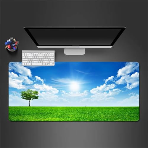 Mauspad XXL, 900x400x2mm Große Grasland Sonnenschein Gaming Mauspad, rutschfest Schreibtischunterlage, Waschbares Mousepad mit Vernähte Kanten für Gamer PC Maus und Tastatur