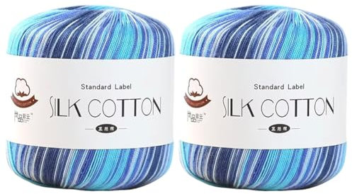JAWSEU 2 Rollen Stickgarn Regenbogenfarben, Gradient Blue Baumwolle Stickgarn für Kreuzstich, Polybaumwolle Armband Garn, Nähgarne, Stickerei Garn, Plüsch Baumwollfaden