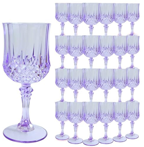 LEYIQU Bicchieri da vino in plastica, calici in plastica, stile vintage, infrangibili, riutilizzabili, per ricevimenti di nozze, grandi eventi (24, viola)