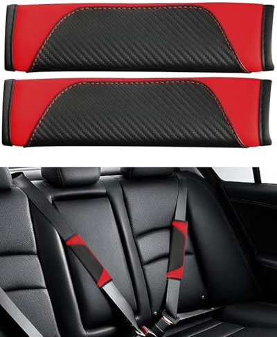 KGDUYC 2Pcs Almohadillas para Cinturón de Seguridad de Coche, Hombreras de Cuero para Cinturón de Seguridad para Adultos y Niños, Protector de Hombro para Cinturón de Seguridad Extraíble-Rojo