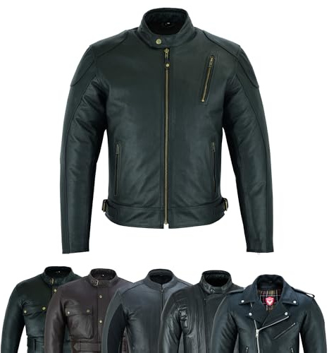 warrior gears Chaqueta de moto de cuero de vaca para hombre protección
