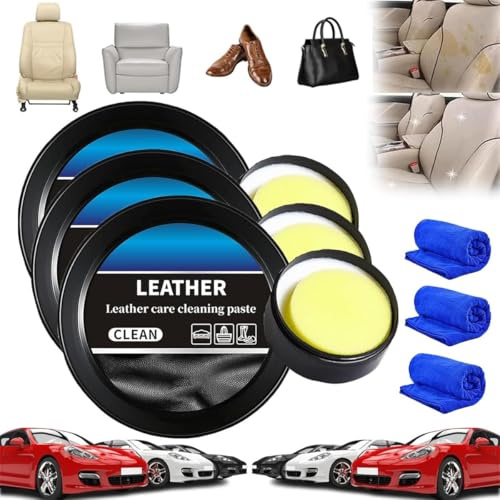 Leder Reinigungs- und Pflegecreme & Reinigungspaste für Lederpflege Reinigungspaste, Lederpflegecreme, Lederpflege Reinigungspaste, Auto Leder Conditioner Innenreiniger (3, Set)