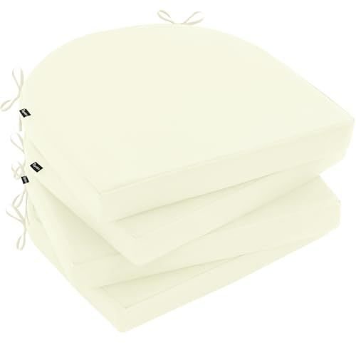 Topotdor Outdoor Chair Cushions Set of 4, 17x16x2 Waterproof Patio Chair Cushions for Outdoor Furniture, Round Corner Outdoor Seat Cushions Color Fastness Chair Pads with Ties, Cream