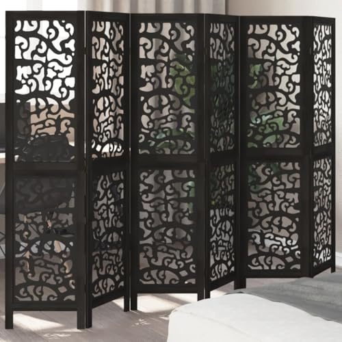 Gecheer Divisorio Ambienti 6 Pannelli Nero Legno Massello di Paulownia,Paravento,Pieghevole,Separè per Interni,Paravento Separé,Separé Divisorio Interno,Separe divisorio Interno,P358761