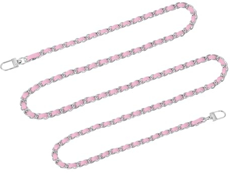 QUARKZMAN Axelrem för väska, läderkedja och järn 55 tum för axel- och axelremsväskor, med spännen för byte av axelrem (rosa axelrem + silverkedja)