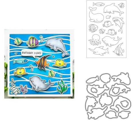 Wal Hai Fisch Stempel und Stanzschablonen für Karten Herstellung, Ozean Stanzen Stempel und Briefmarken Set für DIY Scrapbooking Fotoalbum Dekorativ
