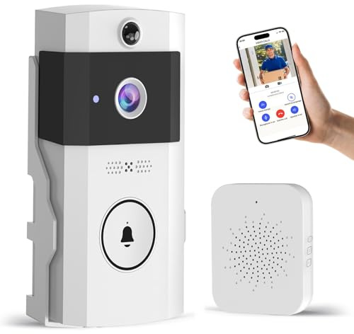 pakay Wireless Wi-Fi Video Doorbell Camera with Two Way Audio，Outdoor Front Door Camera，Night Vision and Cloud Storage，2.4G Wi-Fi Video Doorbell with Chime，Easy Installation，for Home Security (White)