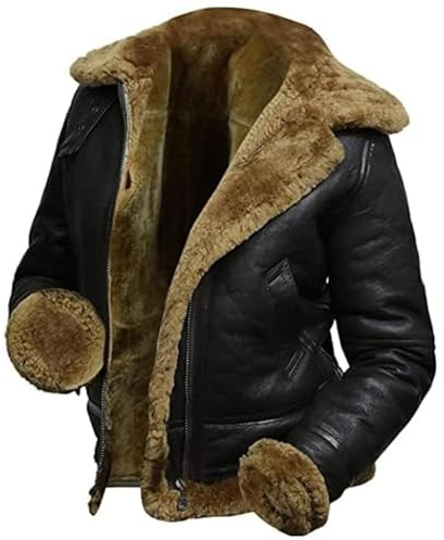 TRESSANO Women's Hooded Leather Jacket - Faux Fur Shearling Aviator Pilot Bomber Genuine Sheepskin Leather Jackets for Women (US, Alpha, Medium, Regular, Regular, Black)