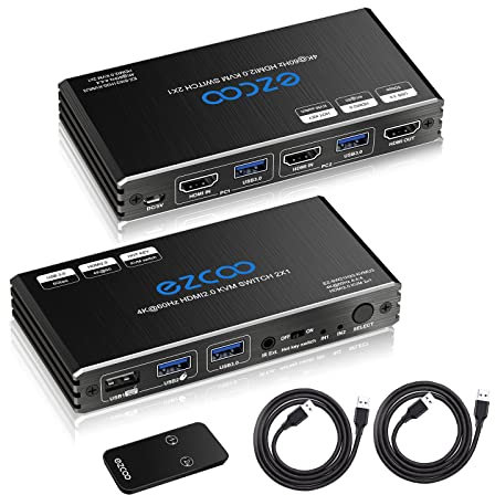 USB 3.0 HDMI KVM Switch 2 porte con Hotkey 4K 60Hz Condivisione di 2 computer con tastiera mouse HDR D-olby Vision HDCP2.2 telecomando tastiera wireless USB 3.0 cavo x2