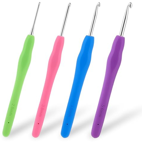 BOHUIZ 4 Stück Häkelnadel Set, 4 Größen Ergonomische Häkelnadeln Metall Häkelnadel mit Bunte Silikongriff 14 cm Crochet Hook für Anfänger und Häkelliebhaber (2/3/4/5 mm)