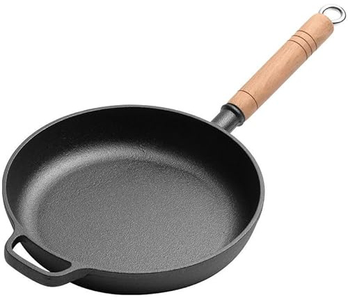 Jinfanshurich Gusseisenpfanne mit Holzgriff abnehmbar, pfanne gusseisen ohne Beschichtung, Gusspfanne für alle Herdarten, 23-29 cm Eisenpfanne rund (23CM)