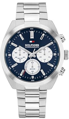 Tommy Hilfiger Montre Chronographe à Quartz pour Homme avec Bracelet en Acier Inoxydable Argenté - 1710722