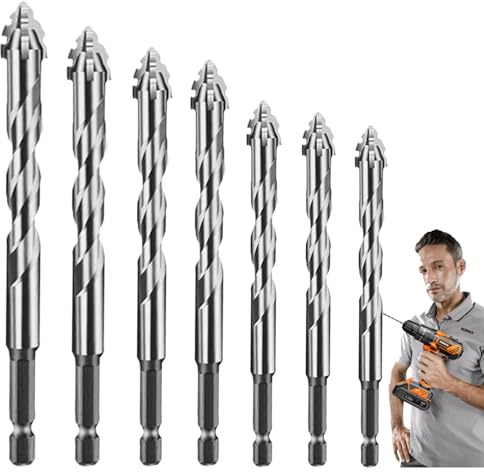 Punte Trapano Gres Porcellanato per Piastrelle 7 Pezzi Set di Punte da Trapano Professionali 3/4/5/6/8/10/12 mm per Ceramica Granito Marmo Legno Plastica
