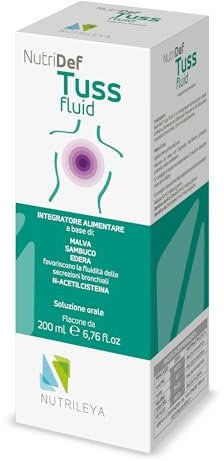 NutriDef Tuss Fluid 200ml - Sciroppo gusto Lampone - Con NAC, Edera, Sambuco e Malva - Azione mucolitica e lenitiva - Senza glutine e lattosio