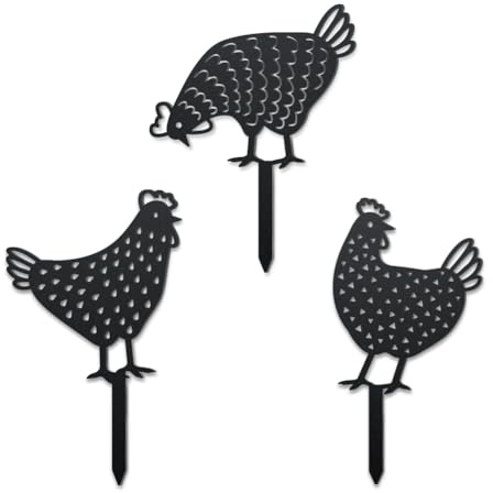 WADORN 3Pcs Chicken Metal Decorative Garden Stakes, Adorable Hen Silhouette Metal Outdoor Statues Animals Garden Ornament Gifts Black Yard Art Decoration for Outdoor Backyard Patio Lawn Walkways
