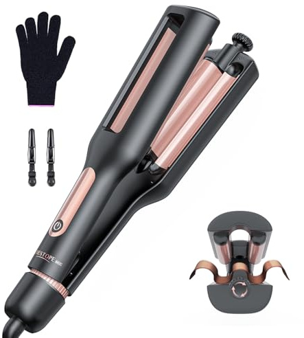 4 In 1 Regolabile Piastra Onde per Capelli - 22/25/32/38mm Piastra Onde per Onde da Spiaggia, Onde Naturali, Onde d'acqua, Onde da Sirena, Antiscottature, Display Digitale, 4 Temperature