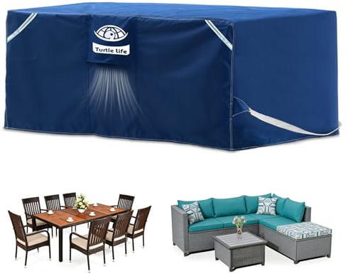Turtle Life Housse Salon de Jardin,125 x 80 x 74 cm,Housse Table De Jardin avec éVent D’Air,Tissu régénéré certifié GRS 300D,imperméable, Coupe-Vent, Anti-UV, Indéchirable
