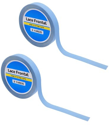 2 PCS Lace Front Wig Support Tape (0.8cm*3yards ), Hair Extension Tapes, Double-Sided Adhesive Roll for Hair Extensions, Wigs, and Skin, Waterproof Grade Sticky Tape for Long-Lasting Hold (Blue)