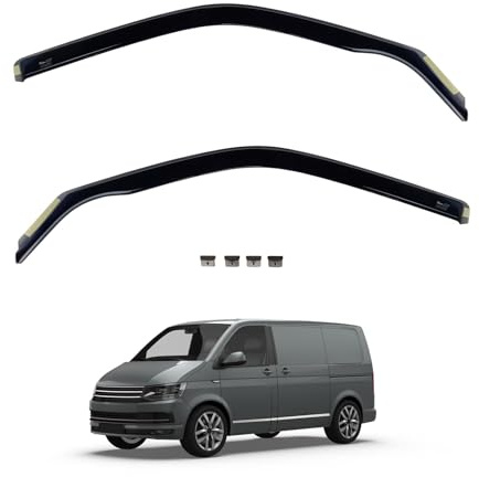 Van Demon Team HEKO Wind Deflectors for VW Transporter 2015-2023 Front Set of Window Deflectors, Accessories Smoked UV & Scratch Resistant Acrylic In-Channel Fitting Air Ventilation & Rain Protection