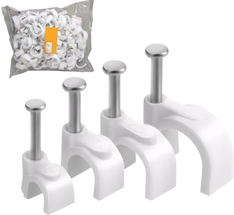400pcs Cable Clips White Cable Nail Clips, 4 Size 4mm 6mm 8mm 10mm Strong Electrical Cable Wall Clips Wire Tidy Clips Suitable for Organizing Cables in Home Offices.