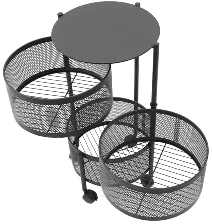 MUCKLILY Estantería Giratoria de 3 Niveles para Almacenamiento de Cocina, Soporte Móvil de Acero Resistente Color Negro, Multifuncional para Frutas y Verduras en Hogar y Oficina