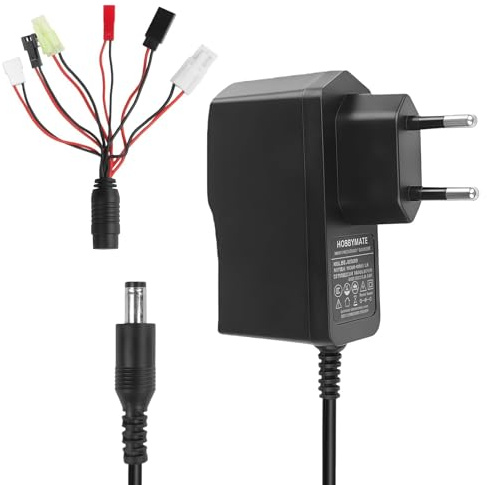 Airsoft Ladegerät für 2–10S NiMH NiCd Akkus 2.4–12V, Universaladapternmit 6 Mini/Standard-Anschlüssen von Tamiya, SM 2P, JST, HuanQi, XH3P, Akku Ladegerät Passend für die meisten