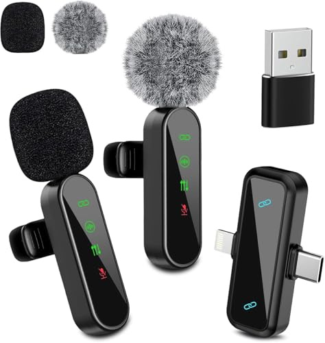 Bayanbulu Kabelloses Lavalier-Mikrofon für iPhone, iPad, Android-Handy, Mini-Mikrofon für Videoaufnahmen, TikTok, Vlog, YouTube, Rauschunterdrückung, Plug-Play Clip on Microphone (2er-Pack)