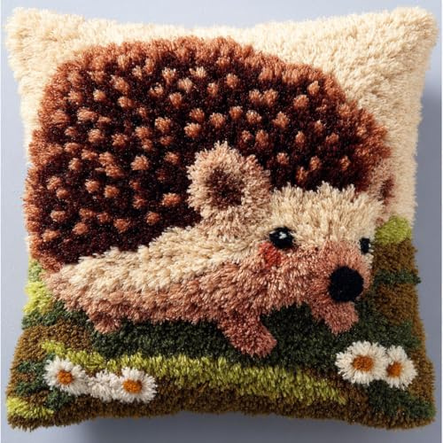 Henypt Kit de Almohadones con Cierre de Gancho erizo animal Kit De Cojines De Pestillo 43X43cm Funda de Cojín para Sofá, Latch Hook Manualidades Kits