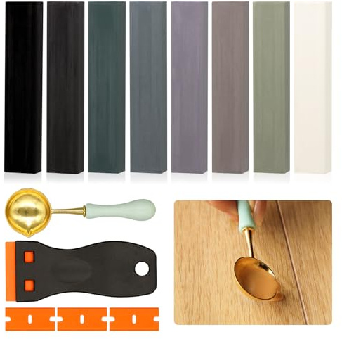Pate a Bois 8 Couleurs Gris, Pate a Bois Rebouchage, Kit Reparation Parquet, Mastic Bois, Kit Reparation Carrelage, Parquet Stratifié, pour Trous, Rayures et Fissures sur Stratifié