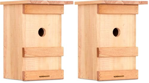 Windhager Nistkasten Birdy, Vogelhaus Brutkasten Nisthilfe Vogelnistkasten, aus Massivholz, inklusive Aufhängevorrichtung, 17 x 17 x 24,5 cm, 06961, Holz (Packung mit 2)