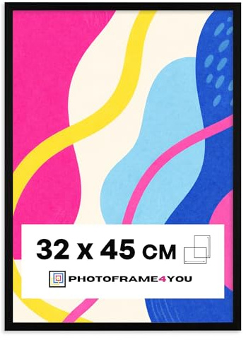 Photoframe4you - Marco 32x45 cm MDF con cristal acrílico - Negro Mate | Para posters, fotos, puzzles y diplomas, perfil MDF limpio para decoración, collages, vertical u horizontal, modelo Arco