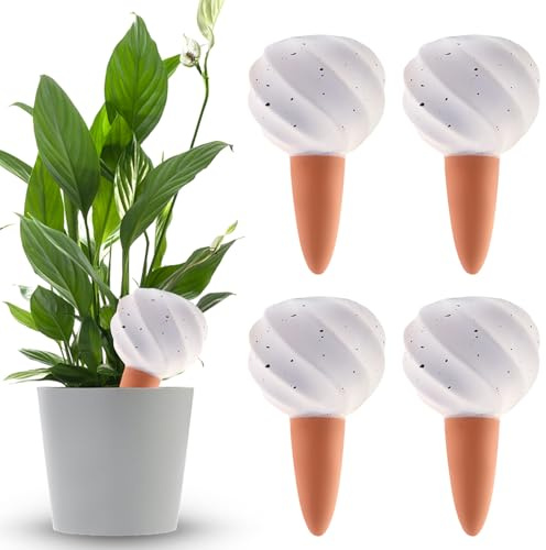 TOROKOM Riego de puntas de arcilla, riego para plantas, riego automático grande, pinchos de riego, dispensador de agua para plantas de interior y cajas de balcón (4 blancos)